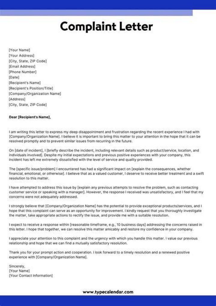 What should be avoided in complaint letter?